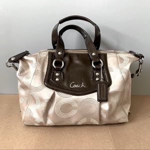 Coach Satchel Handbag Beige and Brown with Pink Interior